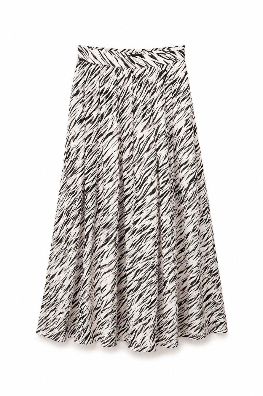 WHO WHAT WEAR Zebra Print Pleated Midi Skirt Black White Animal Print Size 4